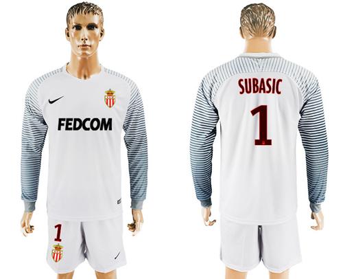 Monaco #1 Subasic White Goalkeeper Long Sleeves Soccer Club Jersey